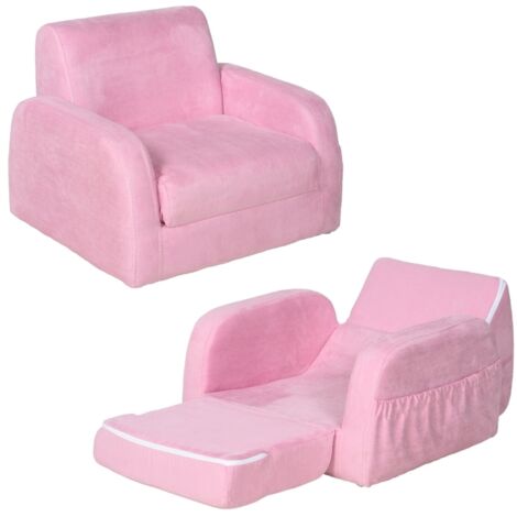 2-in-1 Kids Armchair, Toddler Sofa Bed, with Wood Frame, for Bedroom, Playroom - Pink