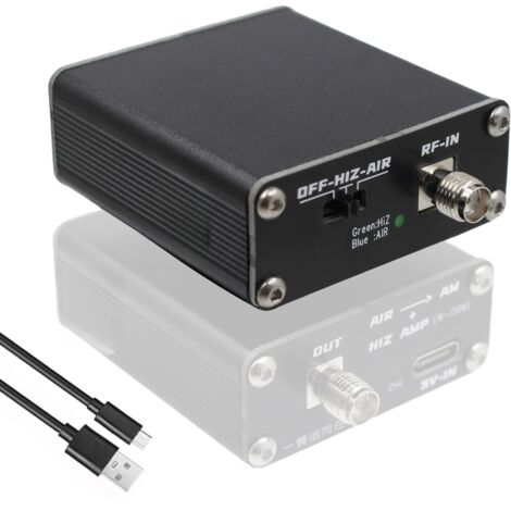 2-in-1-Konverter für Flugfunk- und Kurzwellenempfang mit hochohmigem Verstärker, Eingangssignalen von 118–138 MHz und USB-C-Ladeanschluss für tragbares Radiohören unterwegs.