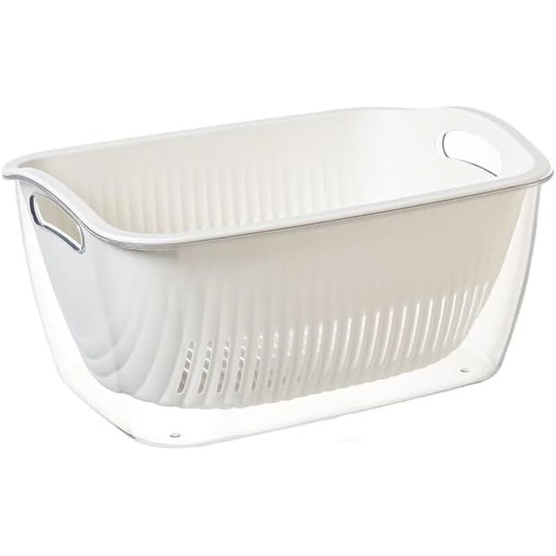 Image of 2-in-1 Küchen-Abtropfkorb mit Sieb – Doppelstöckiger Obst- und Gemüsewaschkorb, weiß