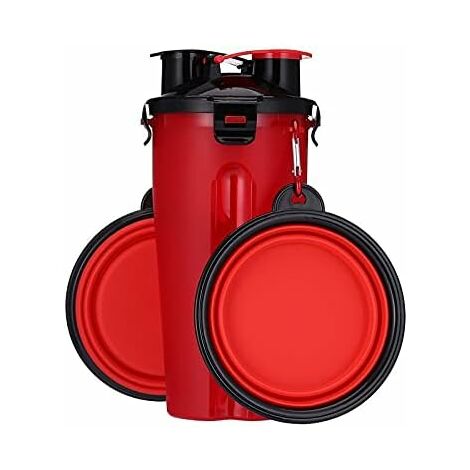 2 in 1 Leakproof Bottle and Food for Dogs-2 Pet Shell-1 Shoulder Strap-Portable Pet Accessories, Dog Water Cup (Red)