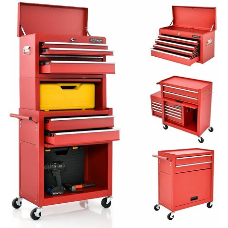 2-In-1 Lockable Tool Storage Cabinet High Capacity Rolling Tool Chest 6-Drawers