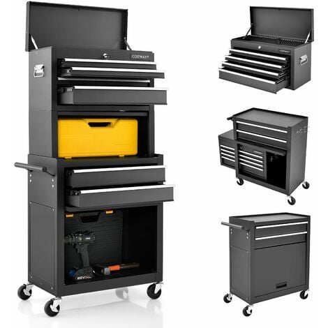 2-In-1 Lockable Tool Storage Cabinet High Capacity Rolling Tool Chest 6-Drawers