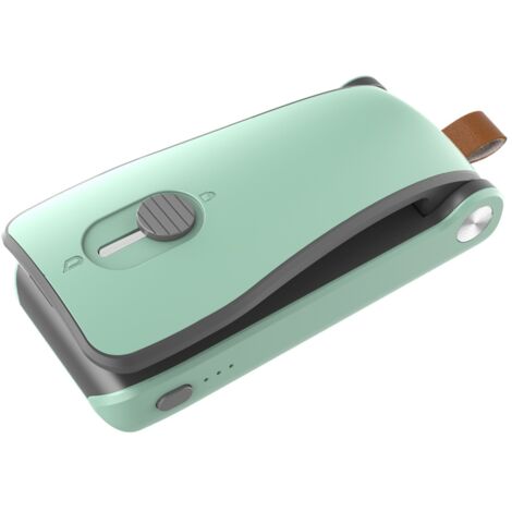 2-in-1 Mini-Beutelverschließer mit Schneidevorrichtung und Magnet – Tragbarer Plastikbeutelverschließer, batteriebetrieben, grün/grau für Zuhause