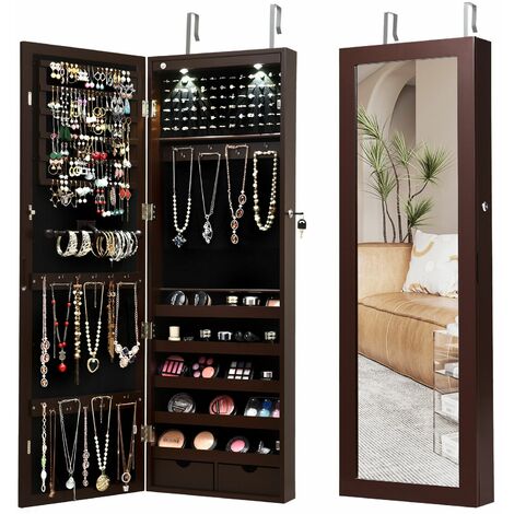 2 IN 1 Mirror Jewelry Cabinet Wall Mounted/Door Hanging Jewelry Armoire Storage