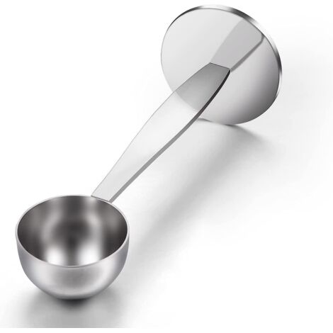 2-in-1 Multifunktionaler Kaffeelöffel aus Edelstahl mit Ständer und Löffelhalter, Werkzeug zum Abmessen und Tampern von Kaffee (Silber, 2 Stück)
