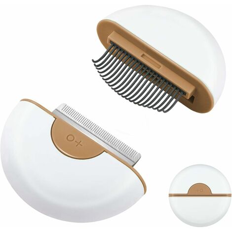 main image of "2 in 1 Pet Comb, Mini Cleaning and Massaging Comb for Long and Short-Haired Pets, Stainless Steel pin cleans floating hair, 5mm (Khaki)"