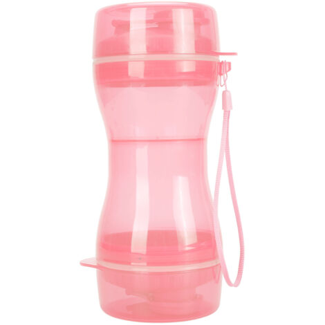 2 in 1 Pet Water Bottle Leakproof Portable Dog Water Bottle with Food Container Pet Water Dispenser Feeder for Cat Walking Travel Pink