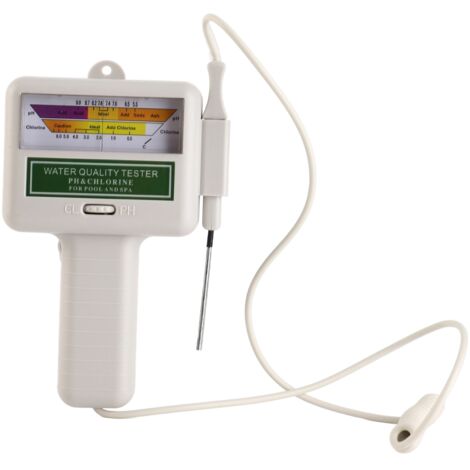 2-in-1 Poolwasserqualitätstester  pH- und Chloranalysator (Cl₂) mit Display  Für Whirlpools, Aquarien und Hydrokulturen  Weißes ABS-Metallgehäuse  1xAA-Netzteil