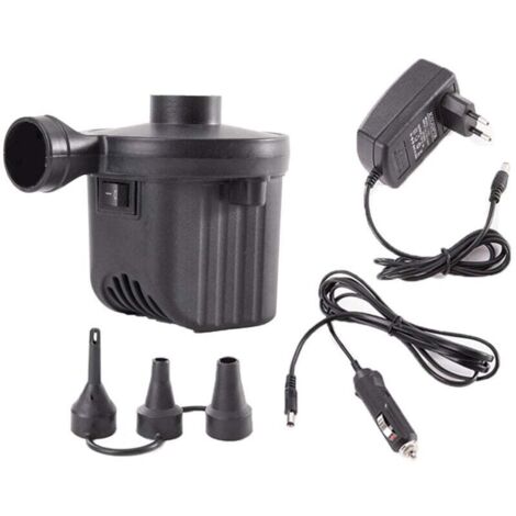 2-in-1 portable electric air pump for home and car use, fast inflation and deflation, 3 nozzles, for camping, AC 240V/DC 12V