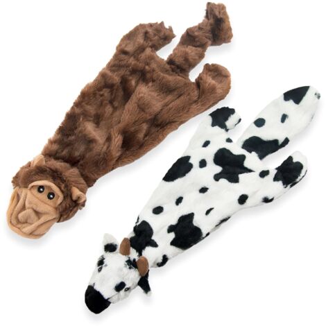 2-in-1 Quietschendes Hundespielzeug mit weichem, strapazierfähigem Stoff für kleine, mittlere und große Haustiere by Best Pet Supplies - Keine Füllung für das Spielen im Haus, Kuh, Affe, size M