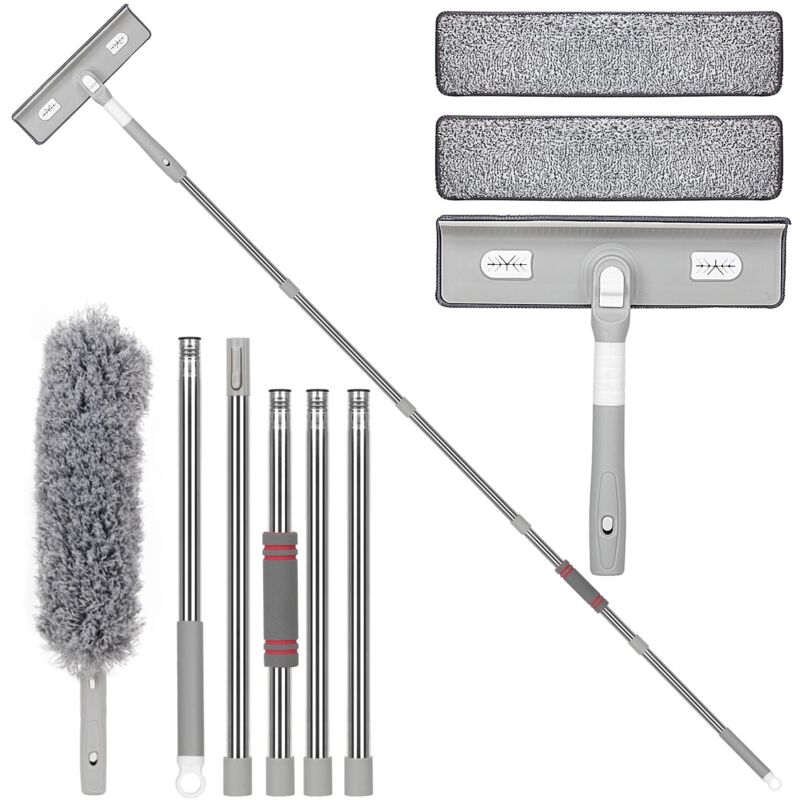 2 in 1 Raclette Vitre Professionnel, 210cm Épissable Raclette Douche avec 2 Serviettes en Microfibre, 180° Rotative Lave Vitre, Kit Nettoyage Vitre