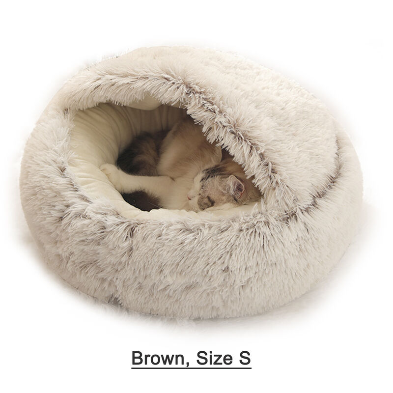 2 In 1 Ronde En Peluche Chien Chat Canape Lit Hiver Chaud Pet Chat Petit Chien Dormir, Brown S