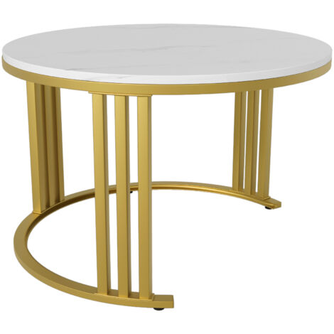 2-in-1 runder Couchtisch aus MDF, Beistelltisch mit 1 weißen Platte und 1 braunen Platte aus gehärtetem Glas, Couchtischkombination mit 2 Schubladen für das Wohnzimmer, 707045 + 505040 cm