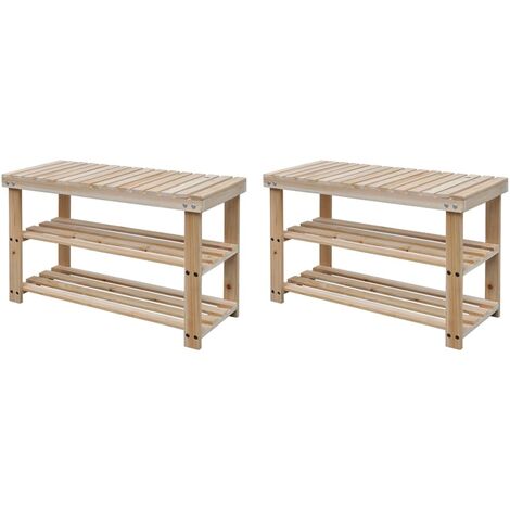 2-in-1 Shoe Rack with Bench Top 2 pcs Solid Wood