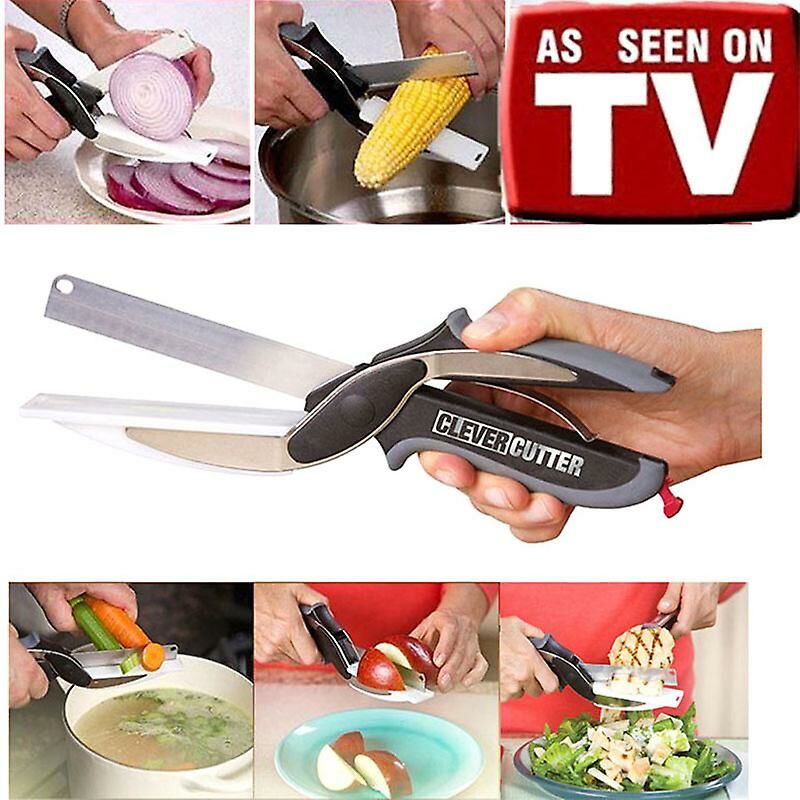 2 in 1 Stainless Steel Cutting Board Scissors Vegetable Fruit Slicer Salad Smart Kitchen Tool
