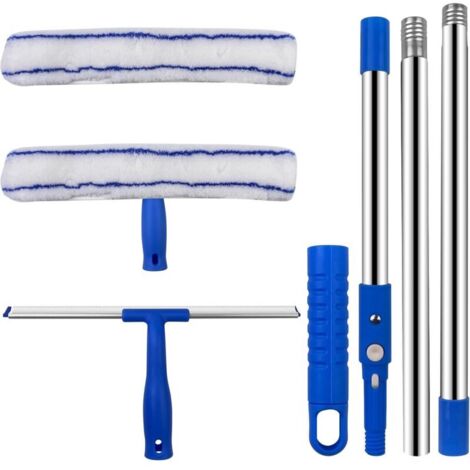 2-in-1 Teleskop-Fensterreinigungsset mit Abzieher, Gummiabzieher, Wassermopp, 120 cm ausziehbarem Griff, Fensterreiniger und Silikon-Fensterreinigungspad