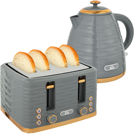 2-in-1 Toaster und Wasserkocher Set, 7 Bräunungsstufen, Auftau- und Aufwärmfunktion, Grau
