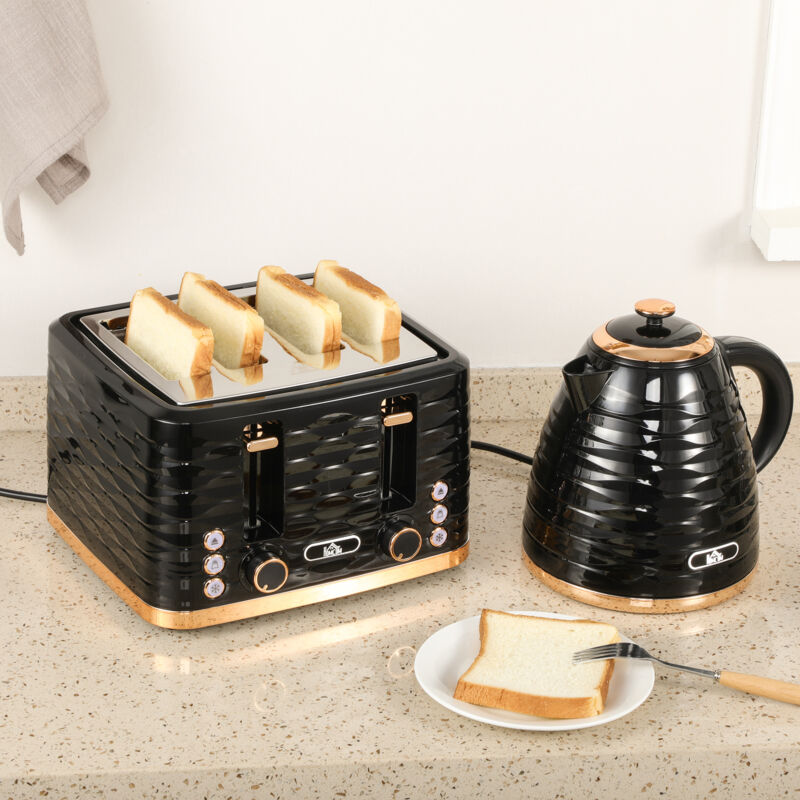 Pzcc Schwarz 2-In-1 Toaster Und Wasserkocher Set, 7 Bräunungsstufen, Auftau- Und Aufwärmfunktion, Grau