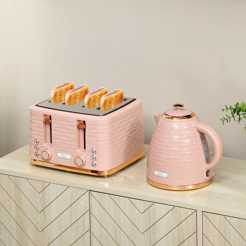 Pzcc Rosa 2-In-1 Toaster- Und Wasserkocher-Set, 7 Bräunungsstufen, Auftau- Und Aufwärmfunktion,