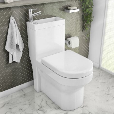 2 in 1 Toilet Basin Combo Combined Toilet and Sink Space Saving Cloakroom Unit - White