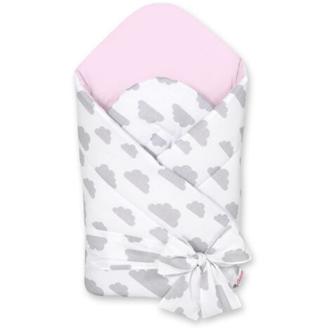 2-in-1-Tragetuch mit Bindeband, versteift und weich - grau/rosa Wolken