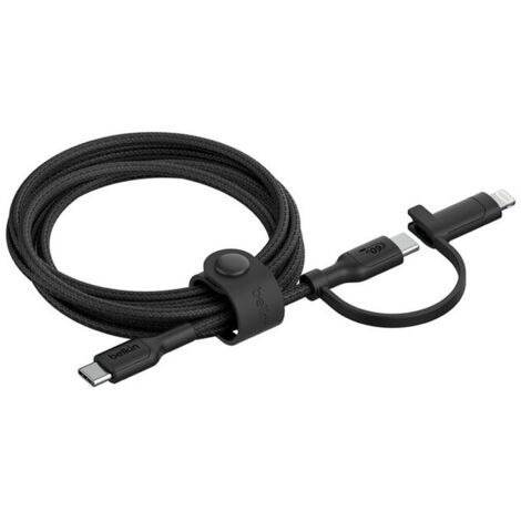 2-in-1 USB-C and LTG cable Belkin Câble 2-en-1 USB-C Lightning, 1,5m noir
