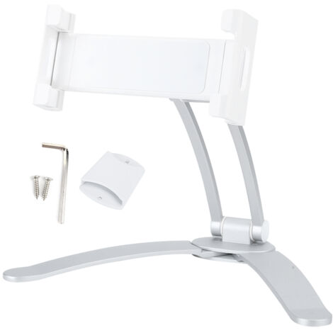 2-in-1 Wand- und Tischhalterung für Smartphone und Tablet aus silberfarbener Aluminiumlegierung und ABS