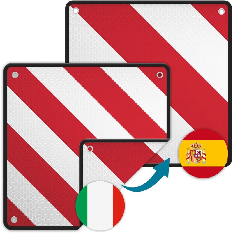 2-in-1 Warning Reflector – 50 x 50 cm – Warning Sign for Italy and Spain – Approved for Bicycle Carriers Motorhomes etc.