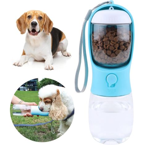 2-in-1-Wasserflasche für Hunde, tragbare Wasserflasche für Haustiere, auslaufsicherer Wasserspender für Hunde, Hundebecher, Katzen, Reisewasserflasche, 300 ml, mit 100 g Futterbehälter