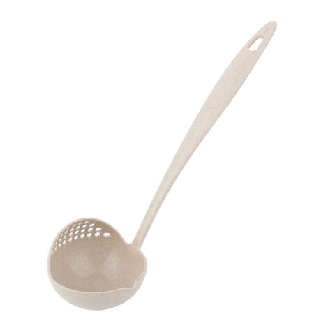 2-in-1 Weizenstroh-Suppenlöffel mit Filter und langem Griff (Beige)