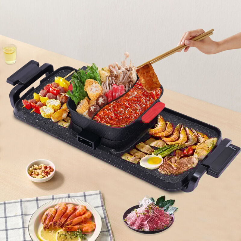 2 In1 Barbecue Pot chaud Coréen bbq Grillé Shabu Hotpot Poêle à griller Gril