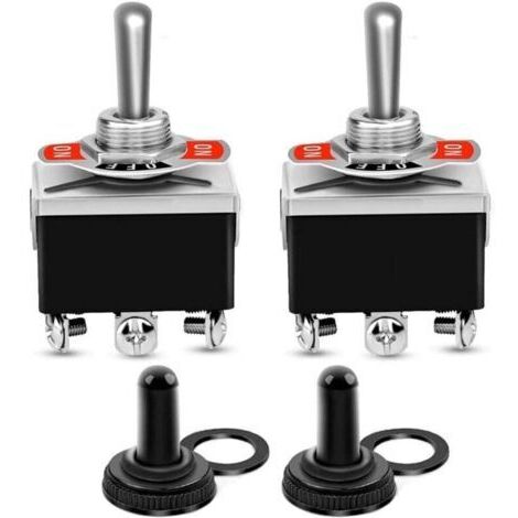 2 interrupteurs à bascule DPDT 6 bornes avec capuchons étanches pour montage à 12mm