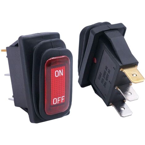 2 interruptores basculantes de CA de 12 V, impermeables, con iluminación roja, encendido/apagado automático, SPST, 3 pines, 2 posiciones, KCD3-101NW-ON/OFF