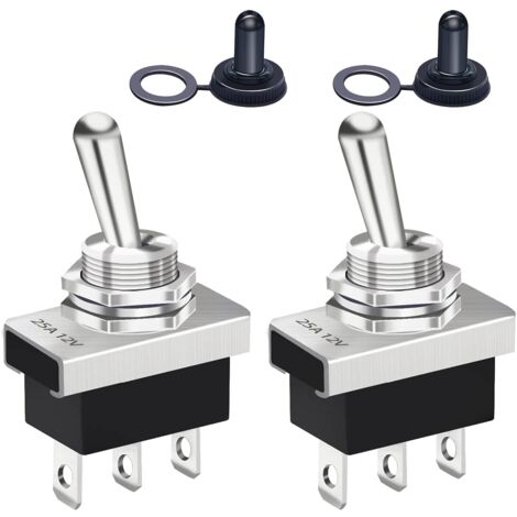 2 interruptores basculantes SPDT de 12 V y 25 A, encendido-encendido, 3 pines y 2 posiciones, con tapa impermeable para coche KN3D-102