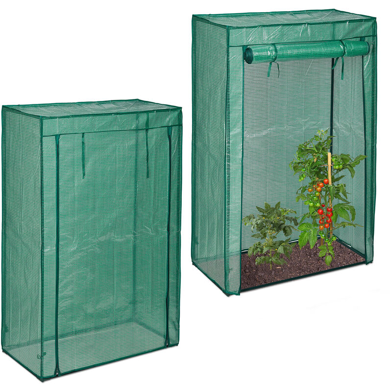 Serre de jardin tomate, lot de 2, balcon, protection, bâche, hlp 150x100x50 cm, acier & plastique, vert