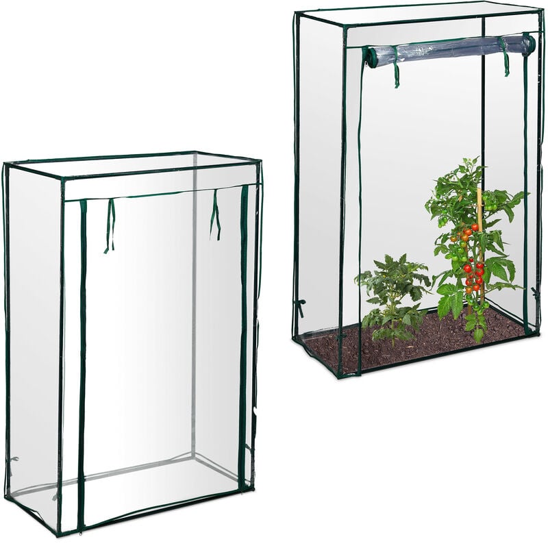 Serre de jardin tomate, lot de 2, balcon, protection, bâche, hlp 150x100x50 cm, acier & plastique, vert