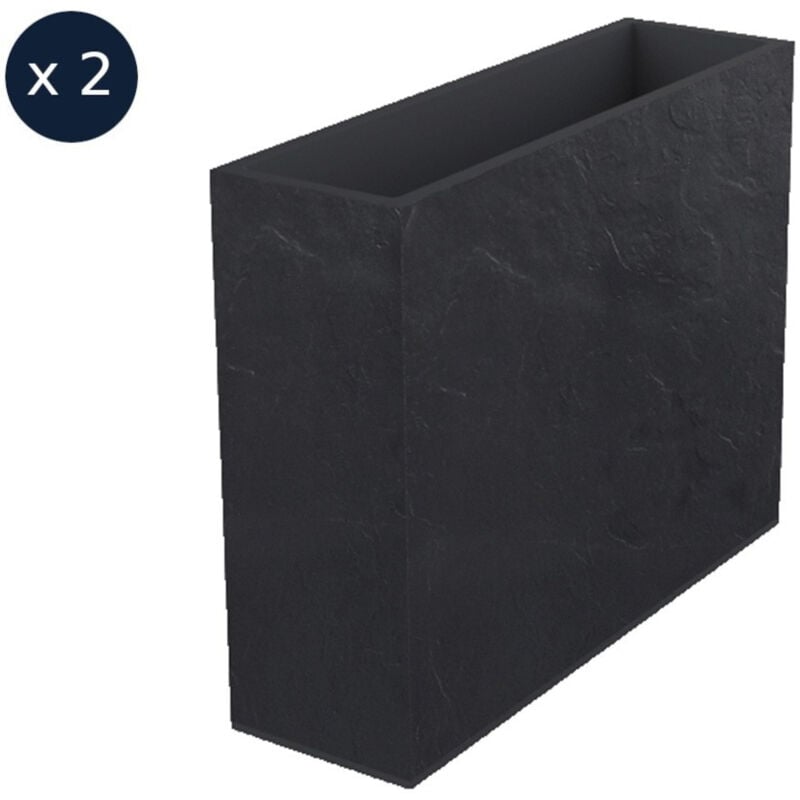 2 Jardinières rectangulaire Volcania effet pierre 63 l anthracite EDA