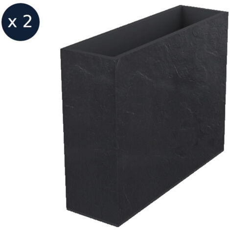 2 Jardinières rectangulaire Volcania effet pierre 63 L anthracite - Eda