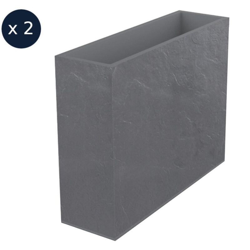 2 Jardinières rectangulaire Volcania effet pierre 63 l gris galet EDA
