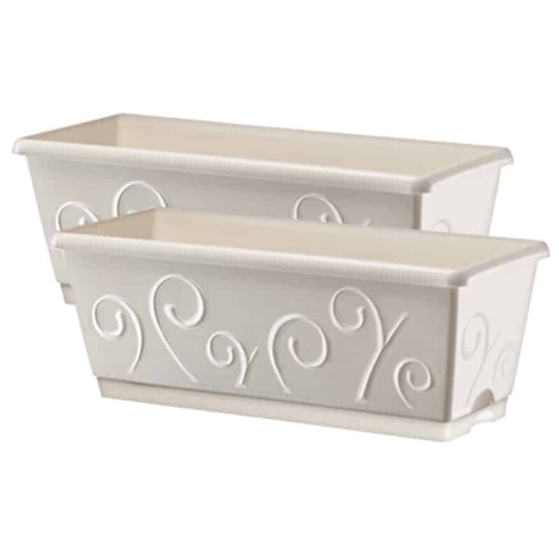 Cep Agriculture - 2 jardinières Volutes Blanc Perle 40cm. Blanc. Marque : . Réf. : 2xVOLUTES40BlancPerle+SOUCOUPES - Blanc