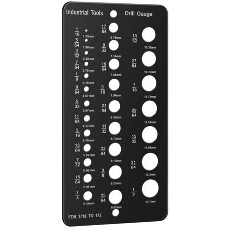 2 jauges de foret, guide de perçage en acier inoxydable, 29 trous, outil de mesure pour forets de 1/16 à 1/2 pouce (noir)
