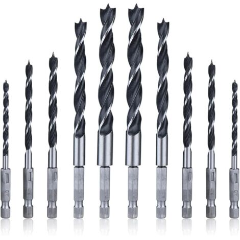 2 Jeux 5pcs Forets à Bois Hélicoïdaux en HSS de 6.35mm Tige Hexagonale Mèche à Bois 4 mm/ 5 mm/ 6 mm/ 8 mm/ 10 mm Foret Fraise à Torsion pour Perçage de Métal Plastique Bois