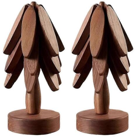 2 jeux de dessous de verre en bois pour arbres, tapis isolant en bois --