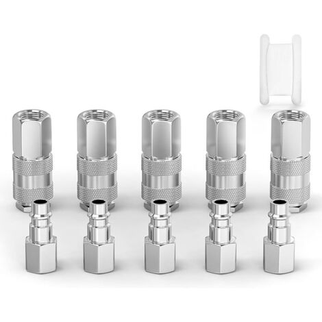 2 jeux de raccords pour conduite d'air Raccords pour compresseur à tuyau d'air Euro, coupleur et fiche industriels femelles 1/4" BSP Raccords pneumatiques à haut débit Raccord