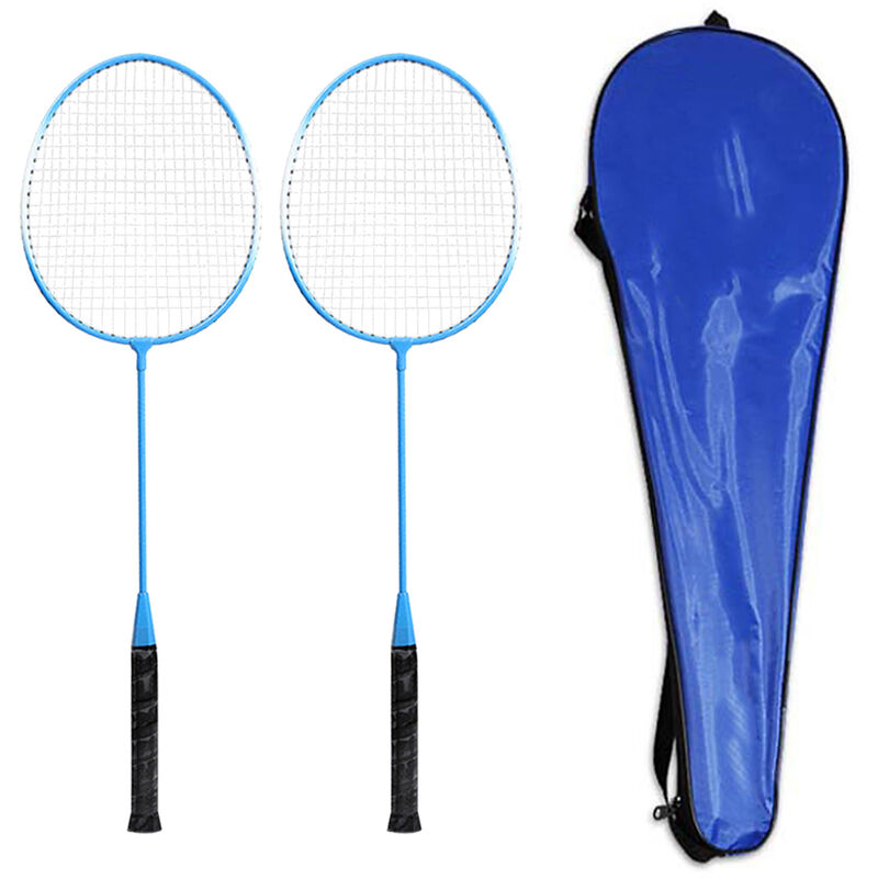 

2 jugador raqueta de badminton conjunto, los estudiantes practican Ninos raqueta de badminton con la cubierta del bolso, azul