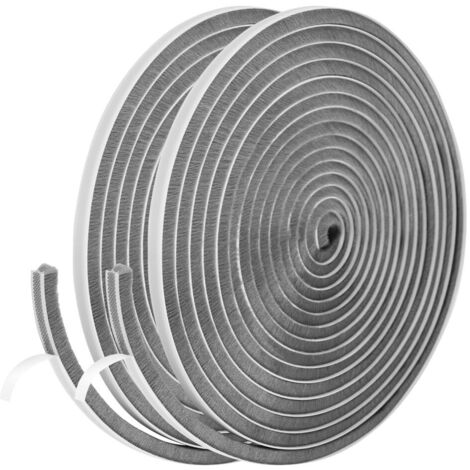 2 juntas de cepillo de polipropileno para puerta corrediza, 9 mm (ancho) x 5 mm (profundidad) x 5 m (largo), juntas de cepillo de puerta autoadhesivas para aislamiento y protección contra el viento