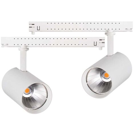 2 Kit Fari LED Binario Trifase 30W 4000LM, Corpo Bianco Luce 4000K, CRI90 UGR19 Angolo 120°, D85X128mm, Driver Alimentatore a Scomparsa Lunga 289mm CB58130WN