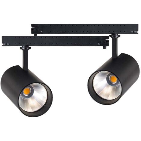 2 Kit Fari LED Binario Trifase 30W 4000LM, Corpo Nero Luce 3000K, CRI90 UGR19 Angolo 120°, D85X128mm, Driver Alimentatore a Scomparsa Lunga 289mm CB58130BC