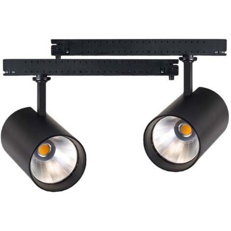 2 Kit Fari LED Binario Trifase 30W 4000LM, Corpo Nero Luce 4000K, CRI90 UGR19 Angolo 120°, D85X128mm, Driver Alimentatore a Scomparsa Lunga 289mm CB58130BN