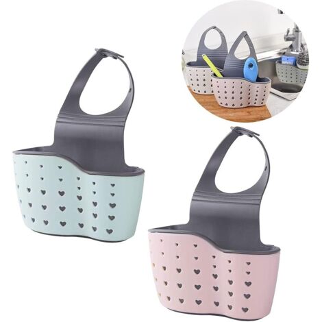 2 Kitchen Drain Baskets, Dish Rack Drain Rack Dish Drainer Sink Basket Kitchen Utensils Storage Rack Soap Brush (Pink And Green)